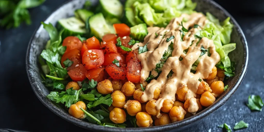 Vegan Caesar Salad with roasted chickpeas and cashew dressing