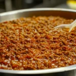 authentic hot dog chili sauce on grilled hot dog in a bun