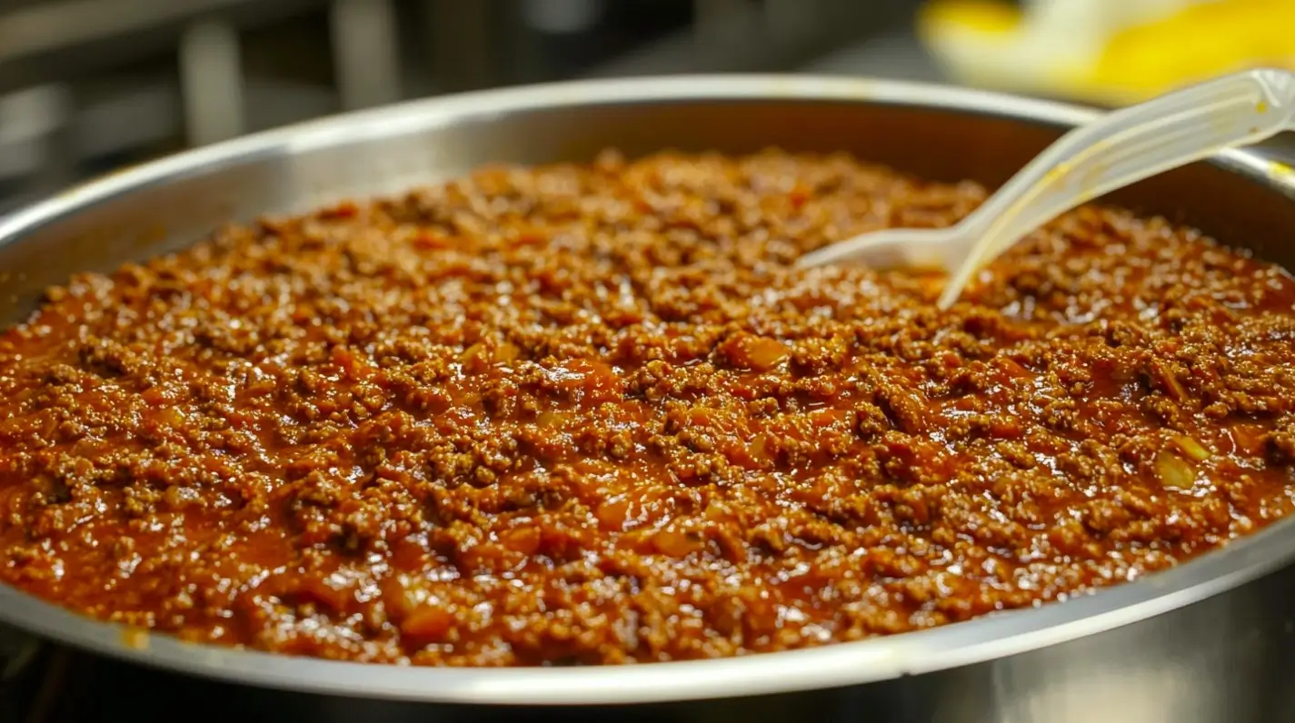 authentic hot dog chili sauce on grilled hot dog in a bun