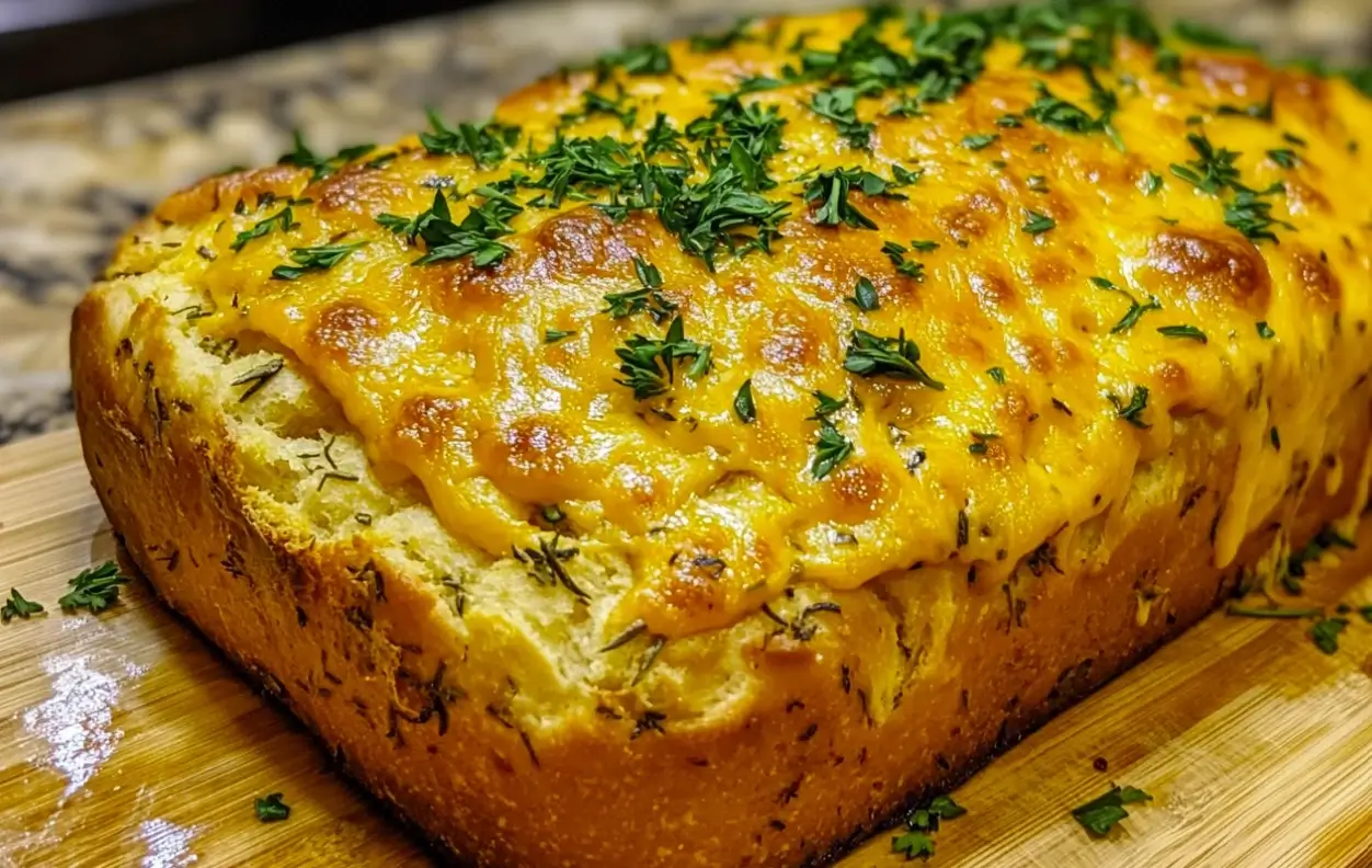 Freshly baked buttery herb bread loaf