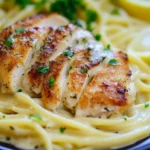 Creamy lemon chicken pasta served with parsley and lemon zest
