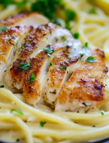 Creamy lemon chicken pasta served with parsley and lemon zest