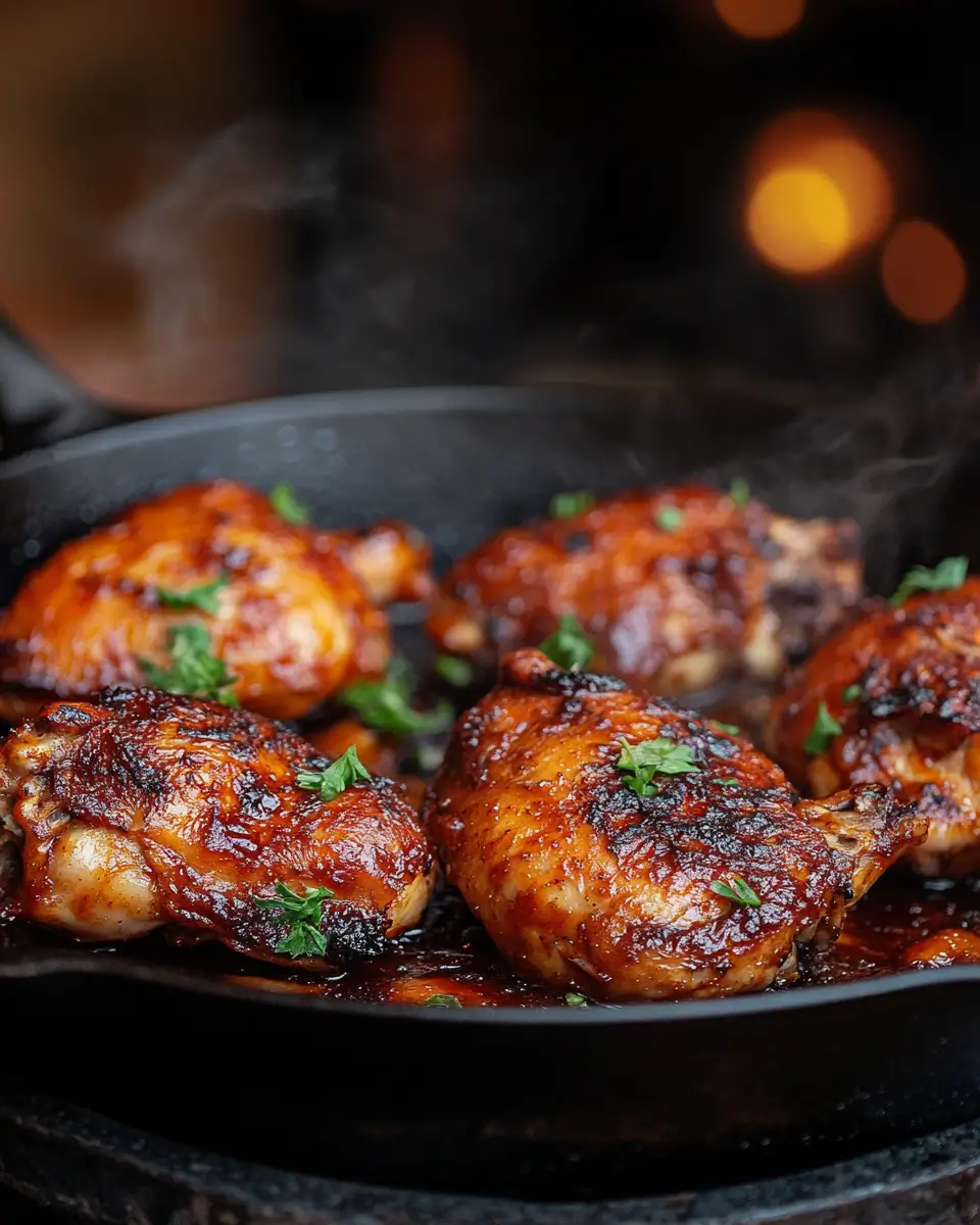 Honey BBQ Chicken simmering in skillet