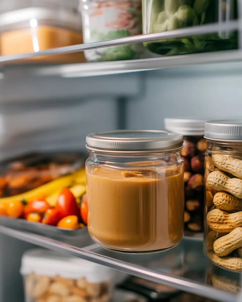 natural peanut butter jar stored in fridge