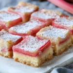 Rhubarb Custard Bars close-up dusted with sugar