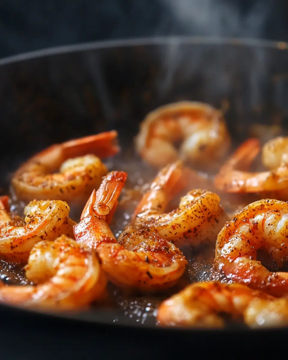 Cooking Cajun shrimp in pan for fettuccine alfredo