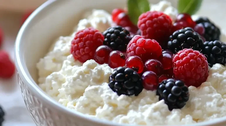 lactose free cottage cheese topped with berries