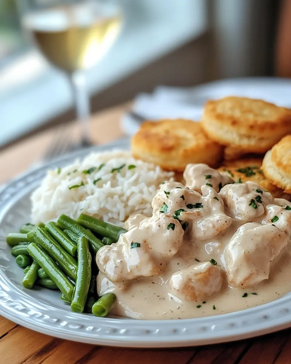 Creamy chicken and rice plated with sides