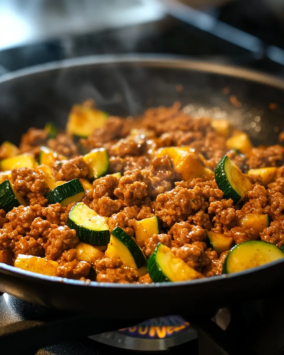 Cooking ground turkey and zucchini skillet step by step