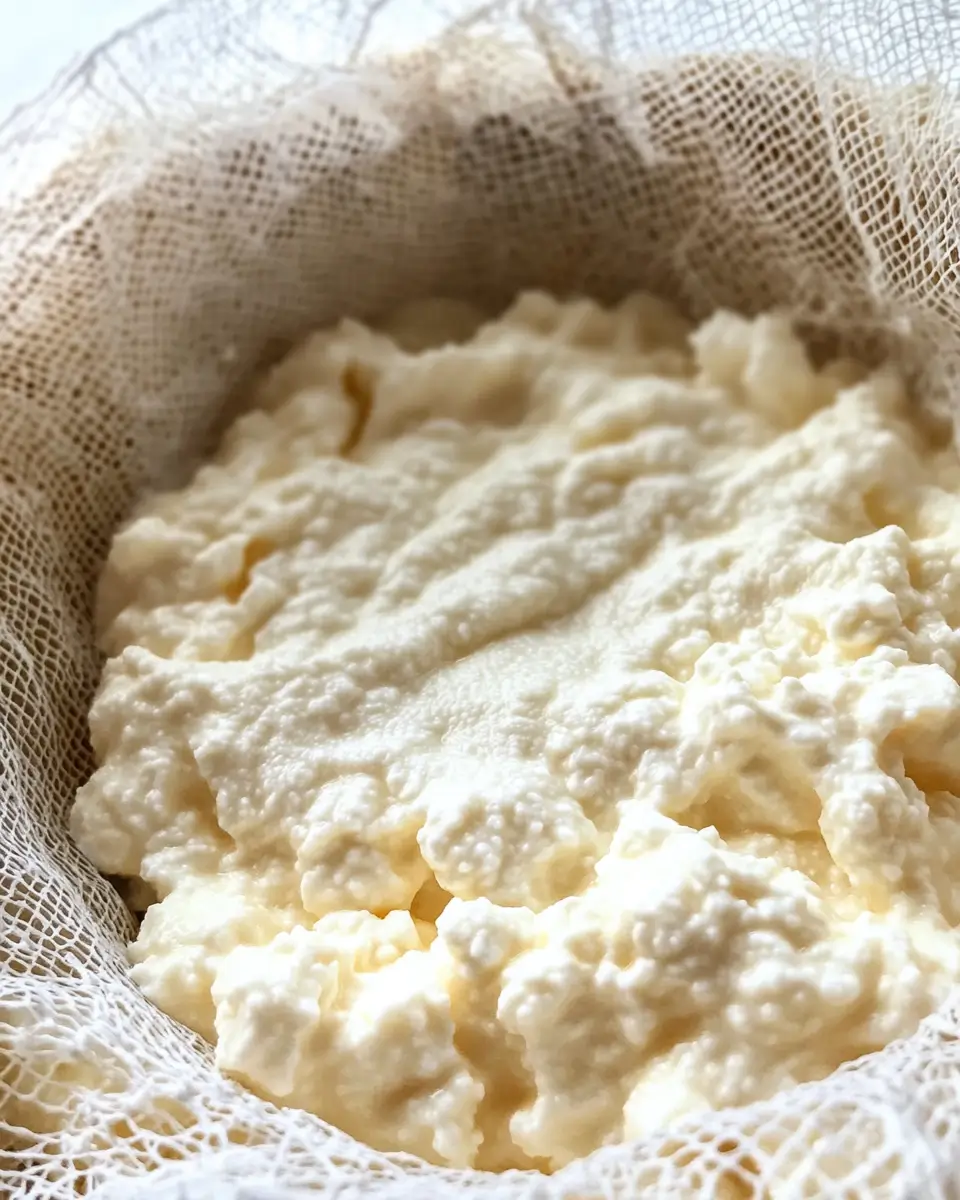 homemade lactose free cottage cheese draining