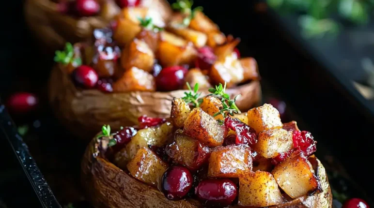 cranberry apple twice-baked sweet potatoes