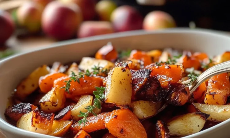Maple Dijon Roasted Carrots and Apples