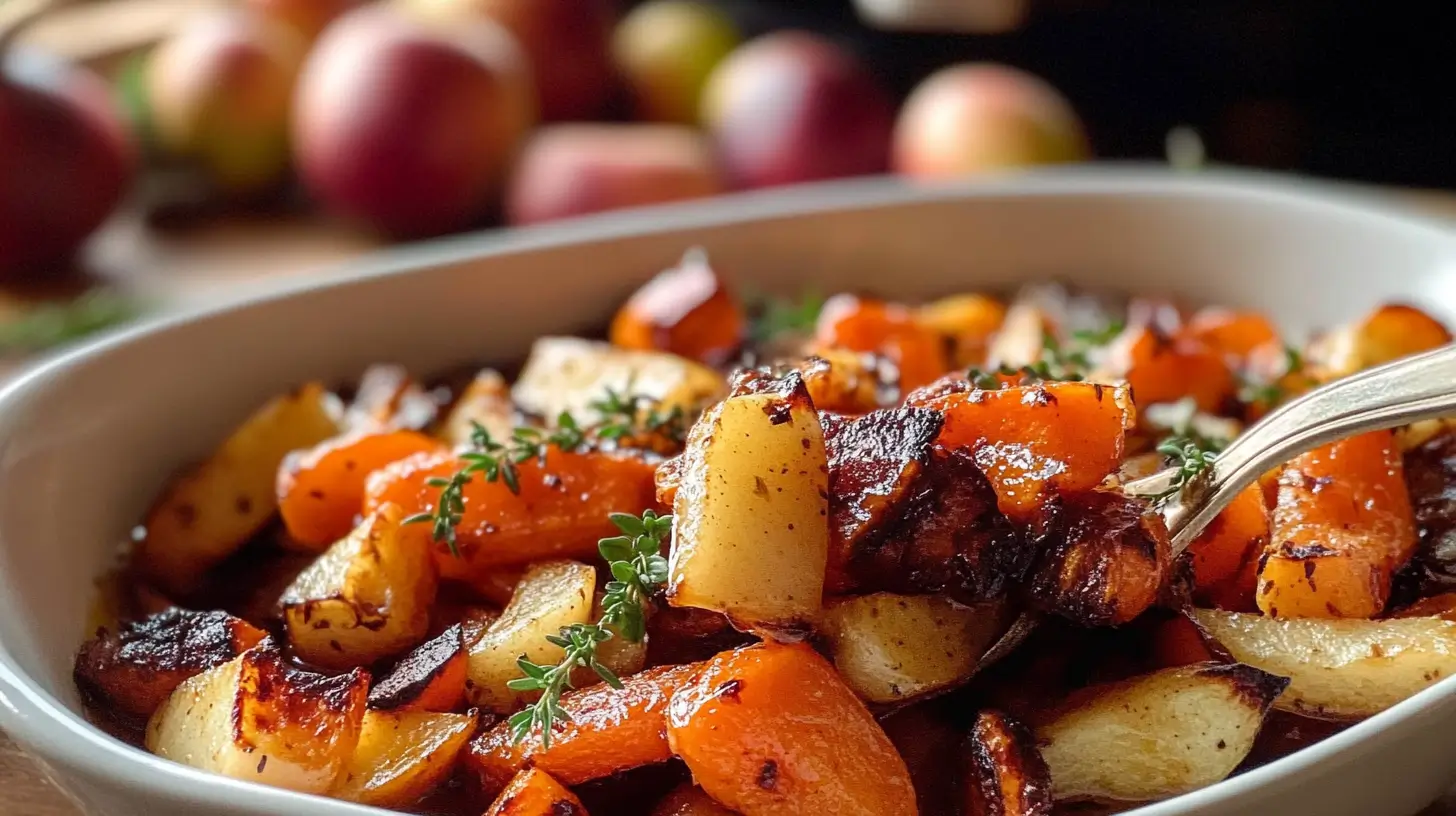 Maple Dijon Roasted Carrots and Apples
