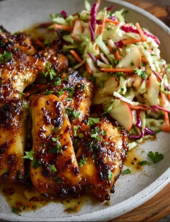 Sticky Apple Cider Chicken with Crisp Autumn Slaw