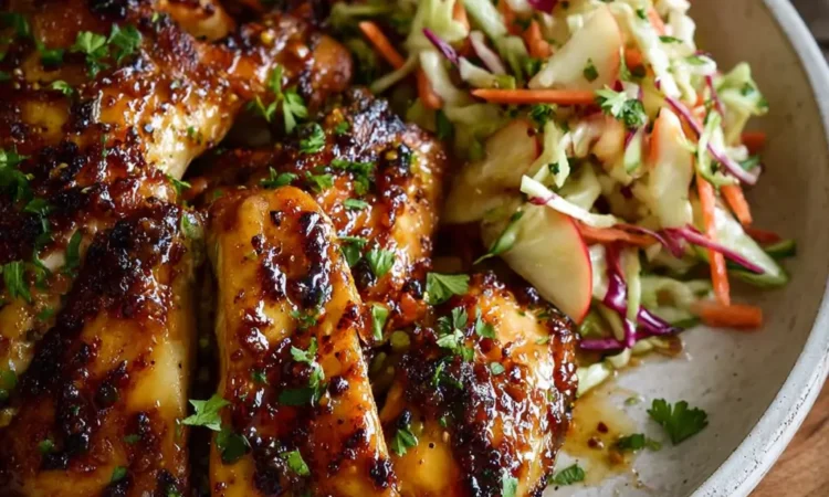 Sticky Apple Cider Chicken with Crisp Autumn Slaw