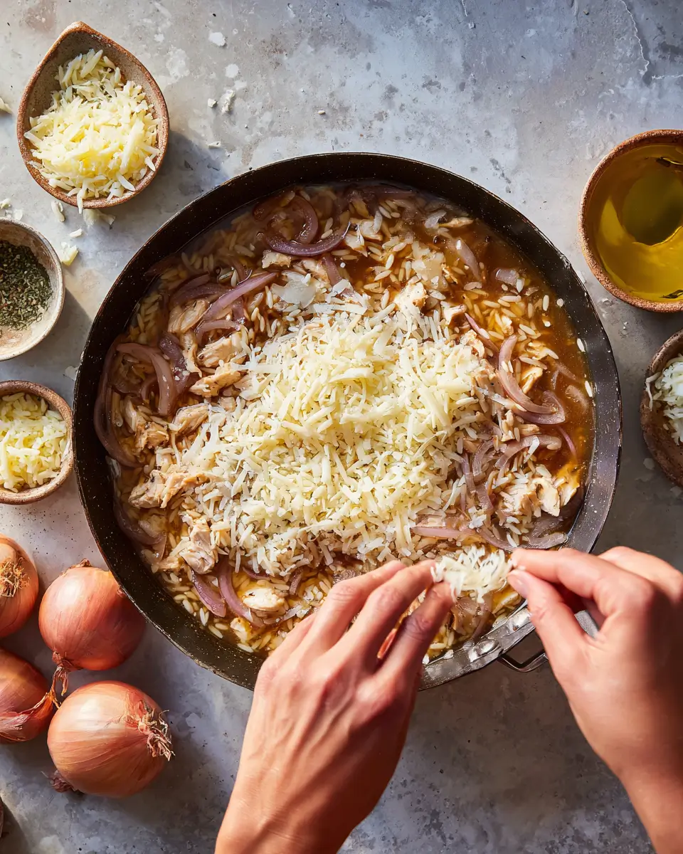 French onion chicken orzo casserole steps