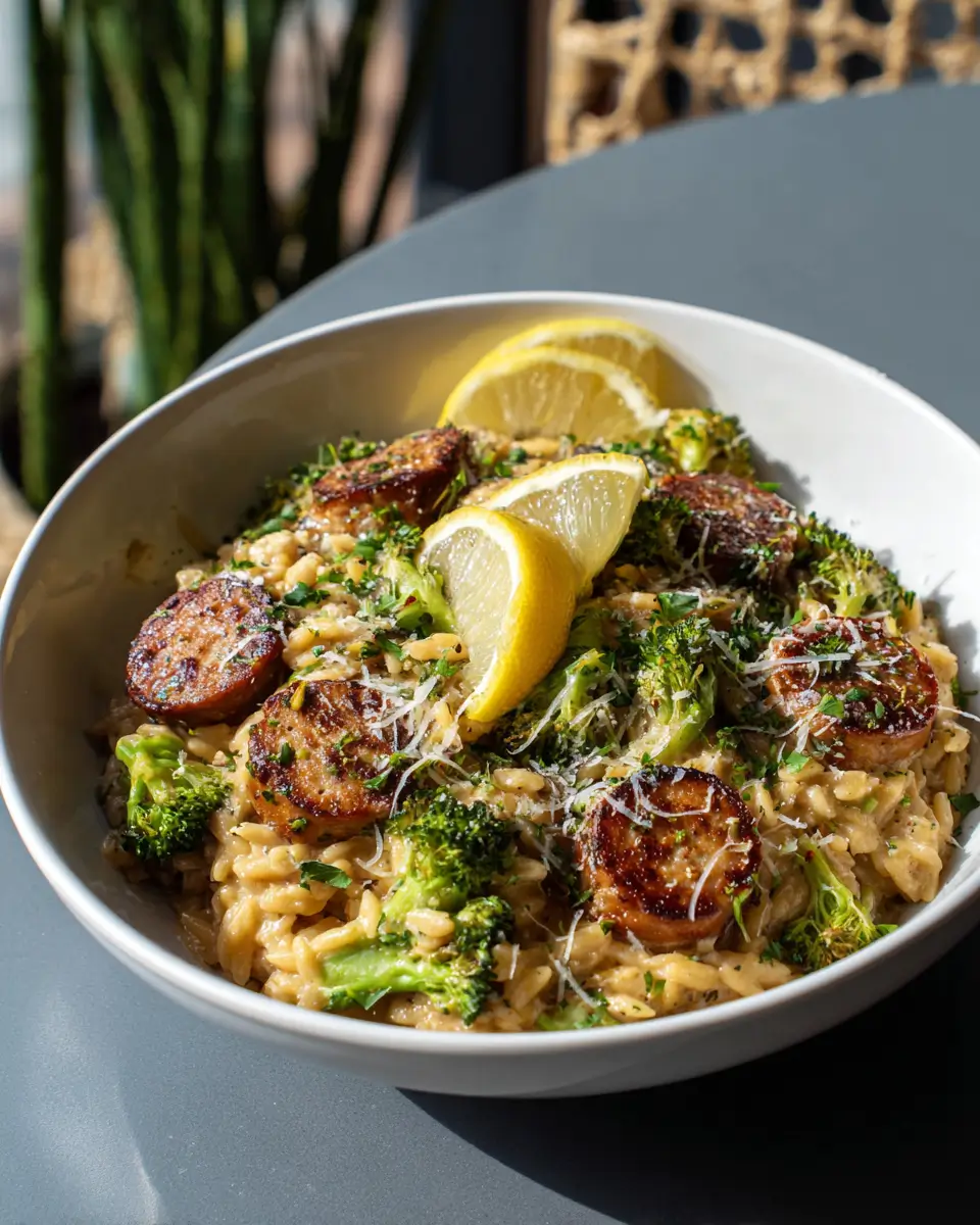 chicken sausage and broccoli orzo recipe